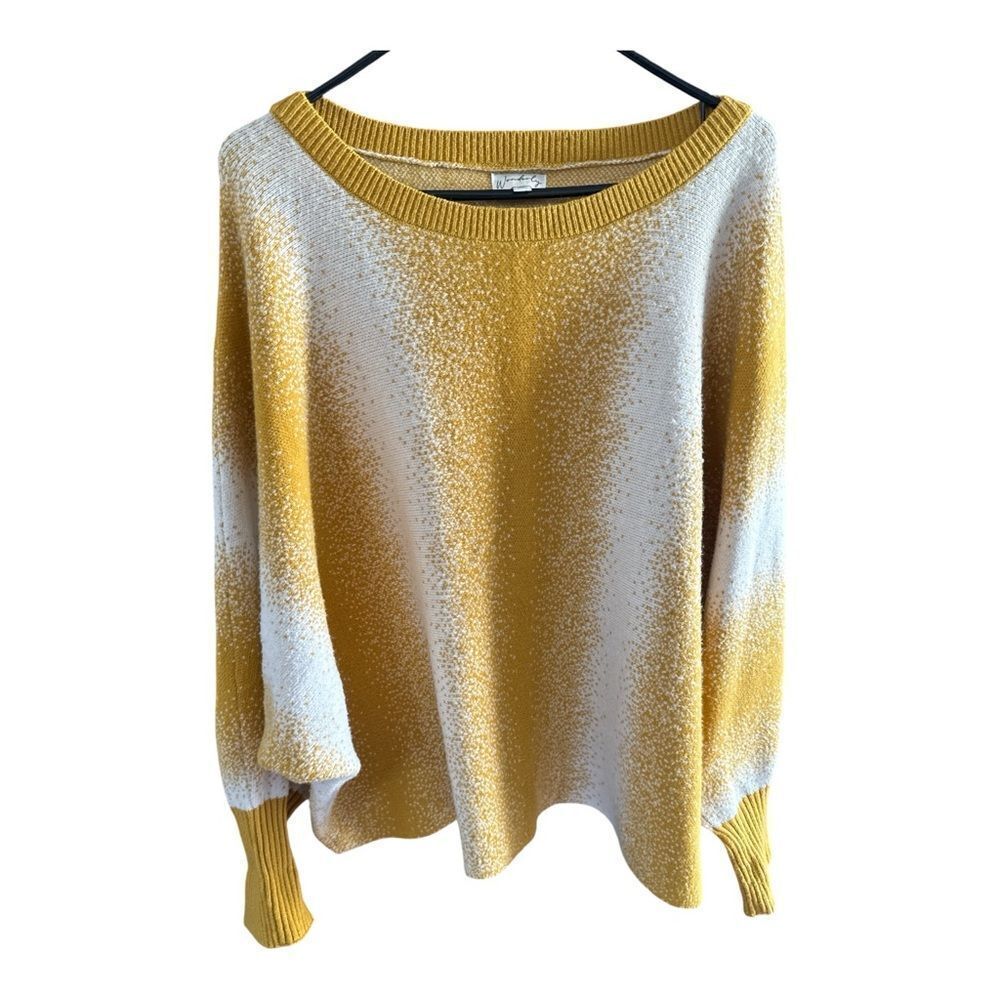 Wonderly Mustard and Cream Women's Sweater Dolman Sleeves Color Noise Ombré